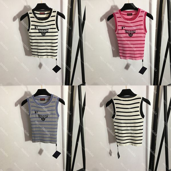 designer striped vests women sleeveless tank letter jacquard round neck pullover knit lady tees, White
designer striped vests women sleeveless tank letter jacquard round neck pullover knit lady tees, White