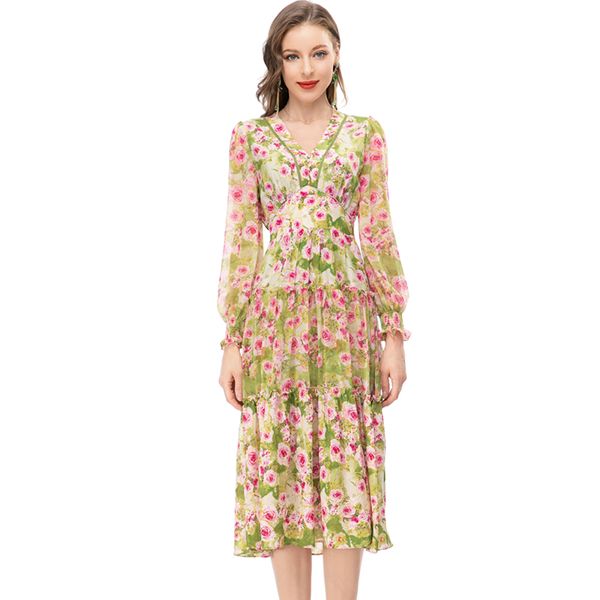women's runway dresses v neck long sleeves printed tiered elegant high street fashion holiday vestidos, Black
women's runway dresses v neck long sleeves printed tiered elegant high street fashion holiday vestidos, Black