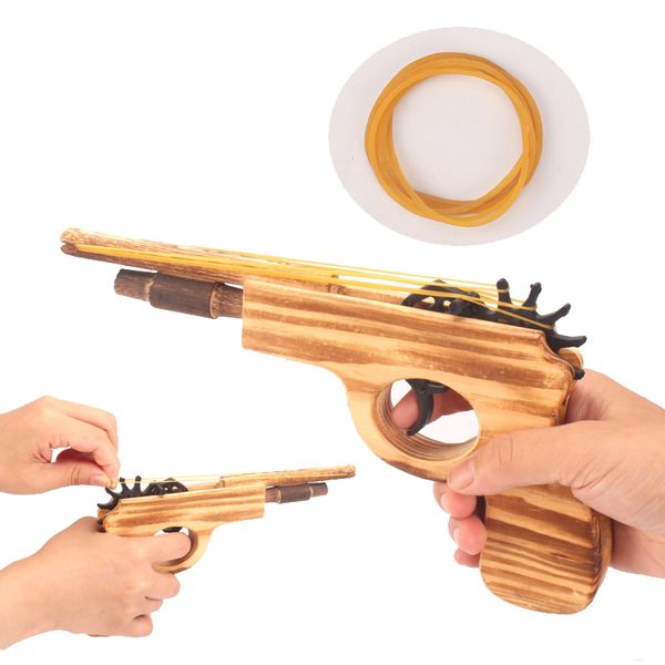 

Novelty Games Children's Wooden Toy Gun with Rubber String Performance Cosplay Props Kids Outdoor Play Shooting Toys