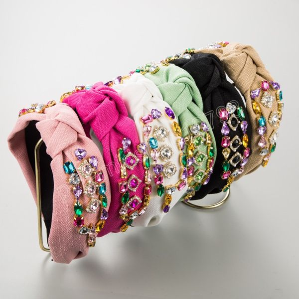 luxury diamond-studded fabric knotted headbands fashion hair accessories for women trendy party shiny hairband hair band, Slivery;white
