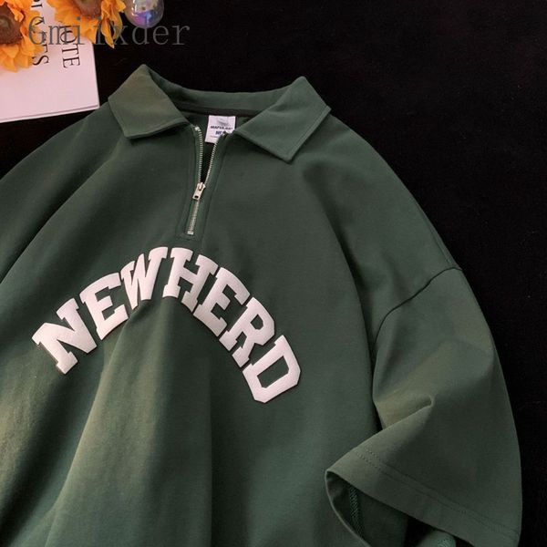 men's tshirts american green short sleeved lapel shirt summer retro letter print tshirt handsome versatile half zip 230411, White;black
men's tshirts american green short sleeved lapel shirt summer retro letter print tshirt handsome versatile half zip 230411, White;black