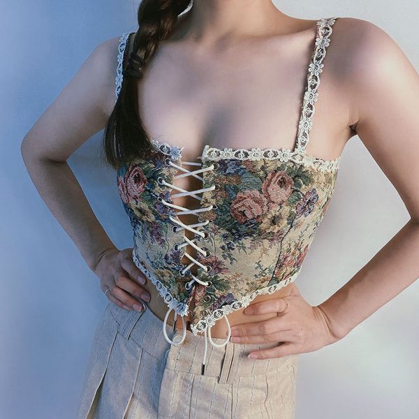 camisoles tanks women elegant vintage print halter corset chic bandage floral t shirts style party club streetwear 230411, Black;white
camisoles tanks women elegant vintage print halter corset chic bandage floral t shirts style party club streetwear 230411, Black;white