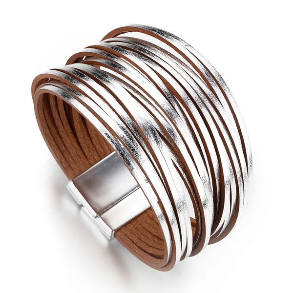 charm bracelets allyes simple gold silver color leather for women fashion boho multilayer strips wide wrap bracelet jewelry 230411, Golden;silver
charm bracelets allyes simple gold silver color leather for women fashion boho multilayer strips wide wrap bracelet jewelry 230411, Golden;silver