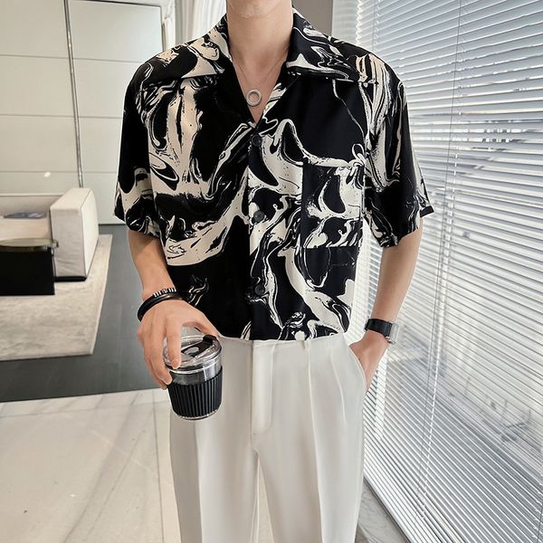 men s casual shirts men clothing summer beach short sleeved loose drape refreshing short irregular camouflage print 230411, White;black
men s casual shirts men clothing summer beach short sleeved loose drape refreshing short irregular camouflage print 230411, White;black