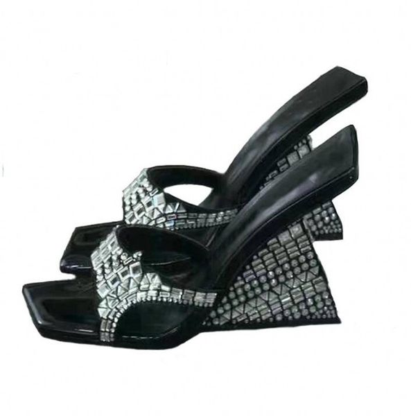 rhinestone sandals diamond wedge high heel lady slippers for women fashion sandalias, Black
rhinestone sandals diamond wedge high heel lady slippers for women fashion sandalias, Black