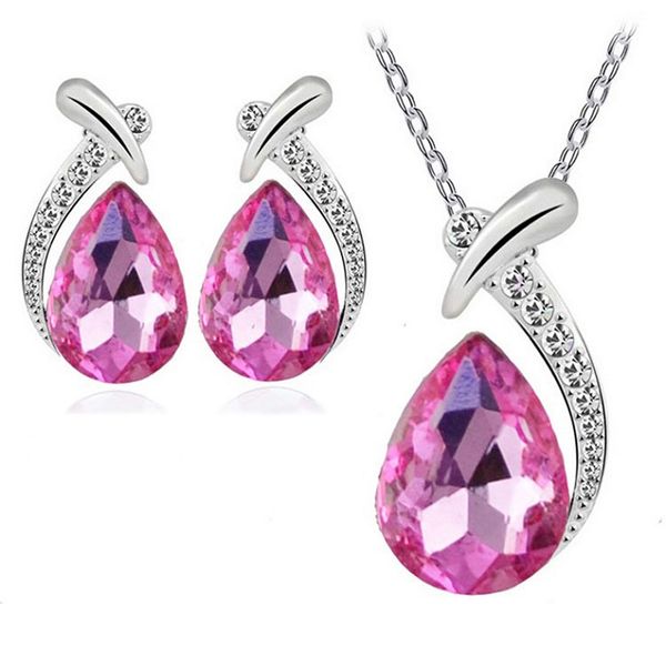 factory price fish beauty style water droplets necklace earrings suit inlaid crystal twinkle plating white k american style jewelry non fadi, Silver
factory price fish beauty style water droplets necklace earrings suit inlaid crystal twinkle plating white k american style jewelry non fadi, Silver