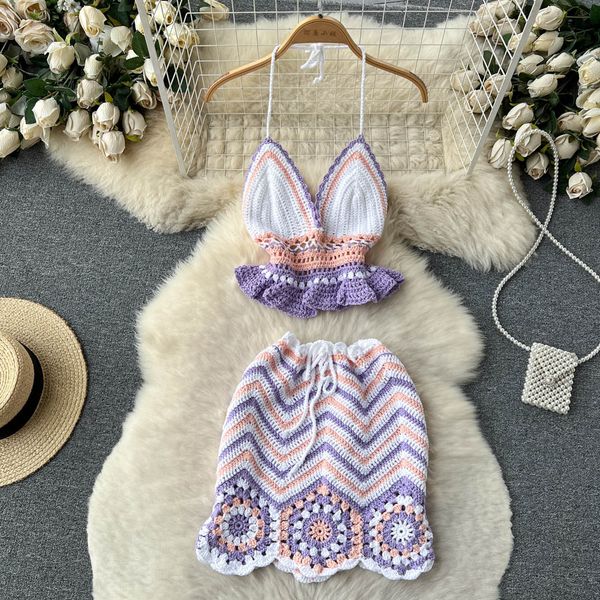 hollow hook flower knitted two-piece dress with summer ruffle edge short style bra and neck hanging vest spicy girl short skirt two-piece se, White
hollow hook flower knitted two-piece dress with summer ruffle edge short style bra and neck hanging vest spicy girl short skirt two-piece se, White