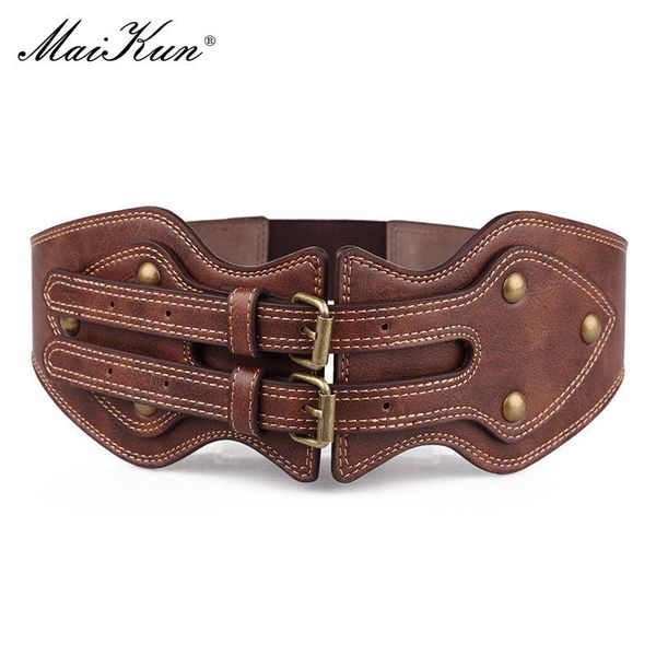 belts maikun belt crazy horse leather double pin buckle women's elastic wide belt allmatch women's coat girdle 230410, Black;brown
belts maikun belt crazy horse leather double pin buckle women's elastic wide belt allmatch women's coat girdle 230410, Black;brown