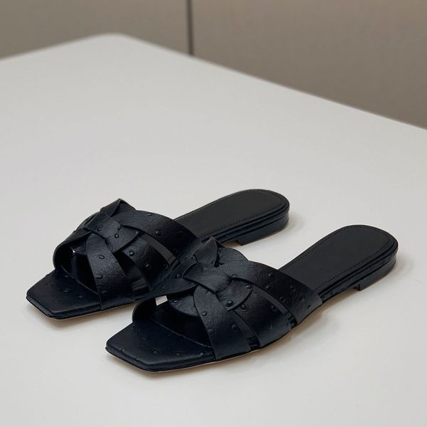 tribute woven sandals slippers slides heeled flat heels shoes square open-toe women's luxury designers ostrich leather outsole casual s, Black
tribute woven sandals slippers slides heeled flat heels shoes square open-toe women's luxury designers ostrich leather outsole casual s, Black