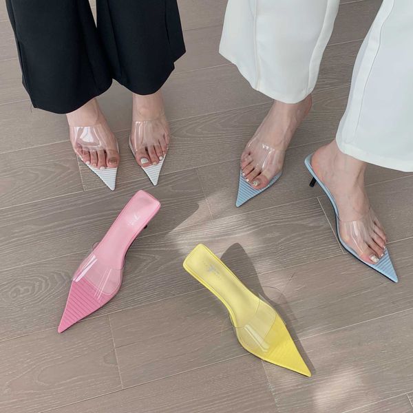 new style temperament pointed toe open toe thin heel high heel transparent slippers for women's summer outwear 230411, Black
new style temperament pointed toe open toe thin heel high heel transparent slippers for women's summer outwear 230411, Black