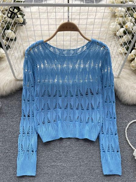 women's blouses singreiny knitted blouse o neck hollow out elastic long sleeves solid elegant streetwear loose casual top, White
women's blouses singreiny knitted blouse o neck hollow out elastic long sleeves solid elegant streetwear loose casual top, White