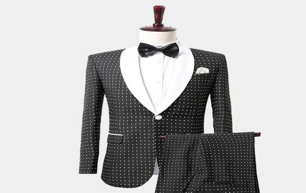 fashion gentleman black white polka dot tuxedo suit with shawl lapel mens suits custom made wedding tuxedos jacket pants vest sl7371414, Black;gray
fashion gentleman black white polka dot tuxedo suit with shawl lapel mens suits custom made wedding tuxedos jacket pants vest sl7371414, Black;gray