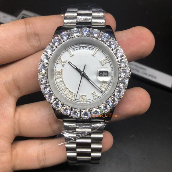 boutique men's automatic mechanical watch silver stainless steel watch white 43mm large dial prong set diamond trendy men's watch, Slivery;brown
boutique men's automatic mechanical watch silver stainless steel watch white 43mm large dial prong set diamond trendy men's watch, Slivery;brown