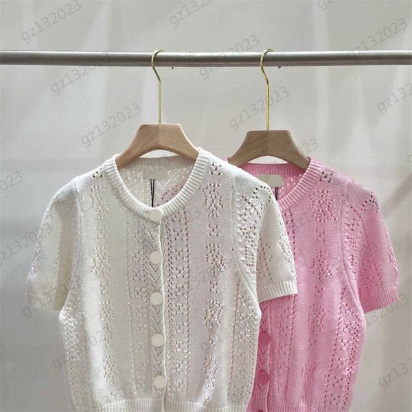 luxury t-shirts solid color hollowed out pattern design short sleeve brand tee thread round neck single row button open temperament knitted, White
luxury t-shirts solid color hollowed out pattern design short sleeve brand tee thread round neck single row button open temperament knitted, White