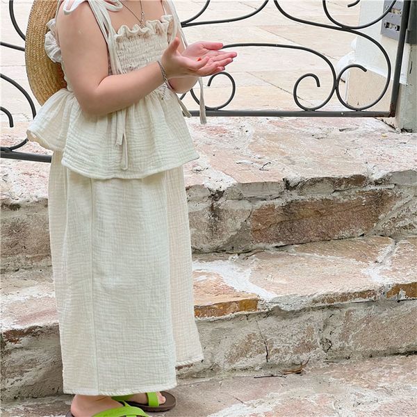 clothing sets children set korean girls summer cotton tie tank sling smocked wide leg pants trousers outfits kids clothes 230412, White
clothing sets children set korean girls summer cotton tie tank sling smocked wide leg pants trousers outfits kids clothes 230412, White