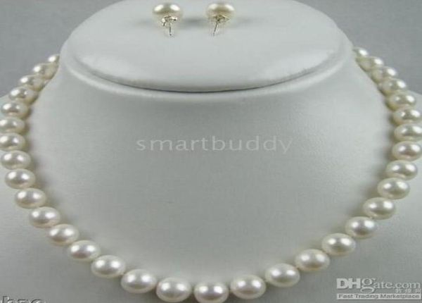 genuine natural 18inches 8mm white pearl necklace earring011475076, Silver
