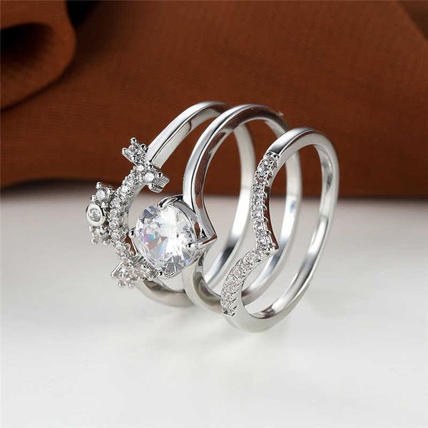 band rings boho silver color bridesmaids ring set female luxury crystal crown engagement rings white zircon round stone ring sets for women 
band rings boho silver color bridesmaids ring set female luxury crystal crown engagement rings white zircon round stone ring sets for women