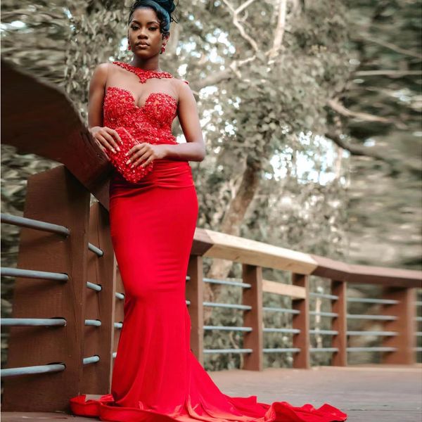 elegant red mermaid prom dress satin beads sleeveless illusion party evening gown formal occasion dresses, Black
elegant red mermaid prom dress satin beads sleeveless illusion party evening gown formal occasion dresses, Black