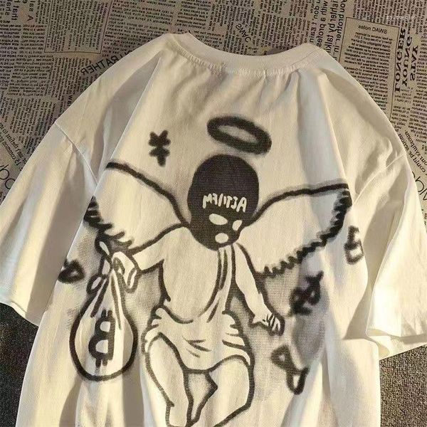 men's t european and american high street angel sleeved t-shirt men women ins loose style national tide hip hop top, White;black
men's t european and american high street angel sleeved t-shirt men women ins loose style national tide hip hop top, White;black