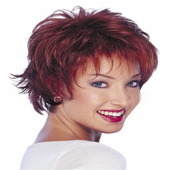 

red short layered hair wig with bang heat resistant fiber synthetic wig capless fashion wig for women5748663, Black