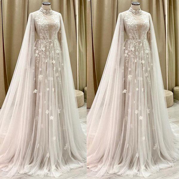 champagne wedding dresses long sleeves with cape lace appliques bridal gowns, White
champagne wedding dresses long sleeves with cape lace appliques bridal gowns, White