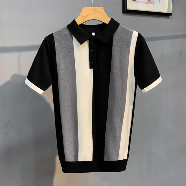 men's polos summer short sleeved men's fashion stripe loose lapel men's casual knit t-shirt 230412, White;black
men's polos summer short sleeved men's fashion stripe loose lapel men's casual knit t-shirt 230412, White;black