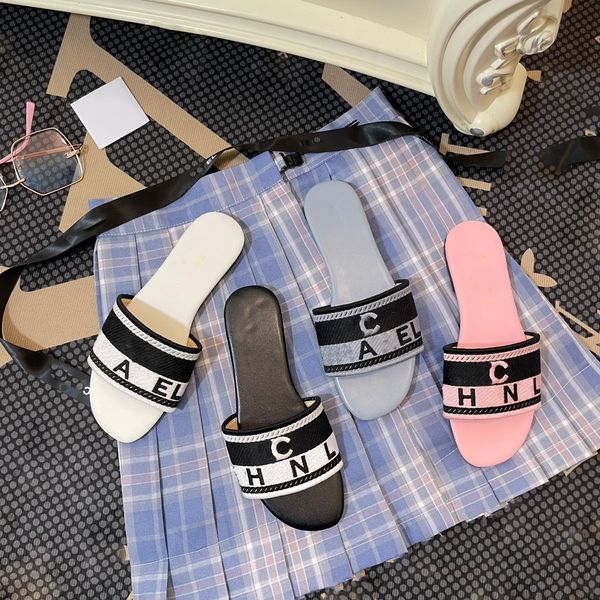 designer slippers women knit slipper fabric linen slides flat heel sandal letters printing summer shoe, Black
designer slippers women knit slipper fabric linen slides flat heel sandal letters printing summer shoe, Black