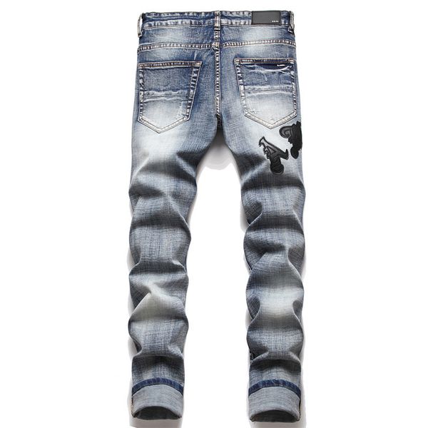 men's jeans designer punk ripped pants pantalon homme for men retro old street fashion letter motorcycle, Blue
men's jeans designer punk ripped pants pantalon homme for men retro old street fashion letter motorcycle, Blue