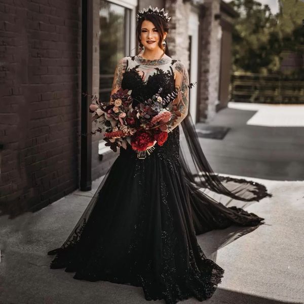 gothic black mermaid wedding dresses sweep train lace appliques sequins beaded long vintage bridal gowns sheer crew neck sleeveless tulle br, White
gothic black mermaid wedding dresses sweep train lace appliques sequins beaded long vintage bridal gowns sheer crew neck sleeveless tulle br, White