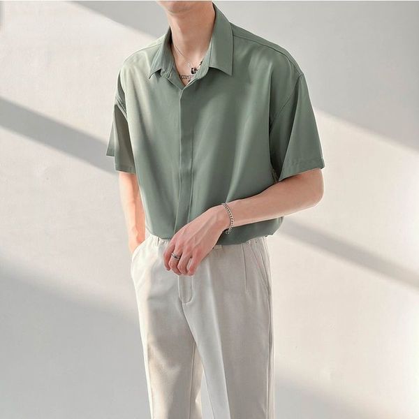 men's casual shirts summer thin short sleeve silk shirt men's korean fashion loose casual solid color trend high end dress button, White;black
men's casual shirts summer thin short sleeve silk shirt men's korean fashion loose casual solid color trend high end dress button, White;black