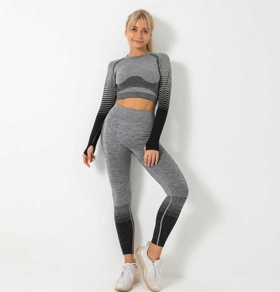 sports wear yoga leggings set long sleeves and shortbra 2pcs striped fitness clothing yoga tracksuit elastic gym clothes y201128, Gray
sports wear yoga leggings set long sleeves and shortbra 2pcs striped fitness clothing yoga tracksuit elastic gym clothes y201128, Gray