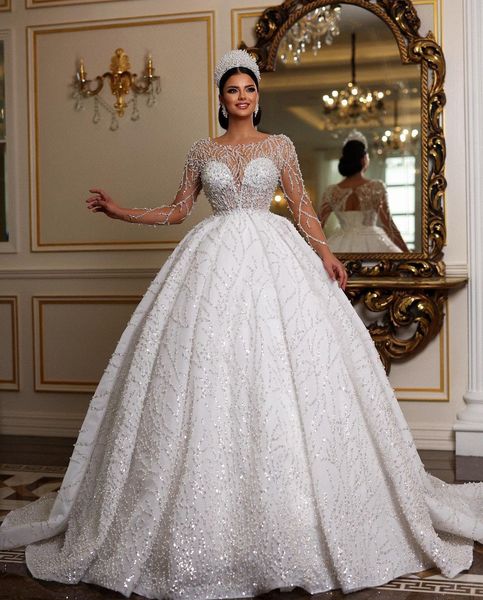 sparkly ball gown wedding dresses long sleeves v neck sequins appliques ruffles bridal gowns 3d lace beaded formal dress plus size custom ma, White
sparkly ball gown wedding dresses long sleeves v neck sequins appliques ruffles bridal gowns 3d lace beaded formal dress plus size custom ma, White