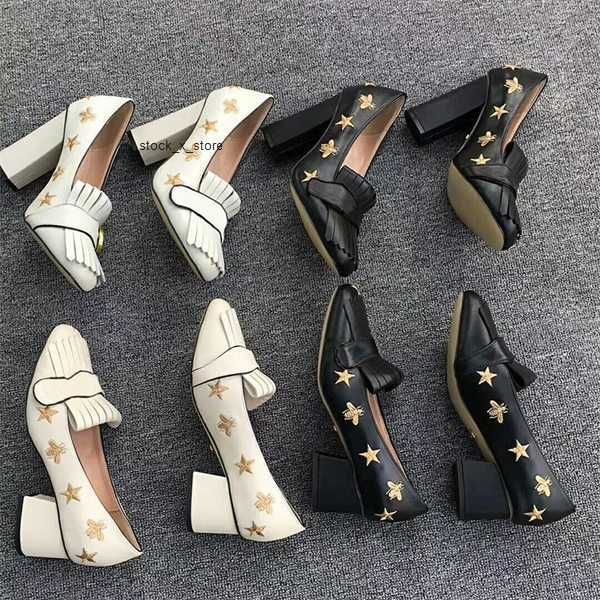 women designer marmot pumps loafer shoes embroidered leather mid-hell pump real leather double hardware black white gold with bees and stars
women designer marmot pumps loafer shoes embroidered leather mid-hell pump real leather double hardware black white gold with bees and stars