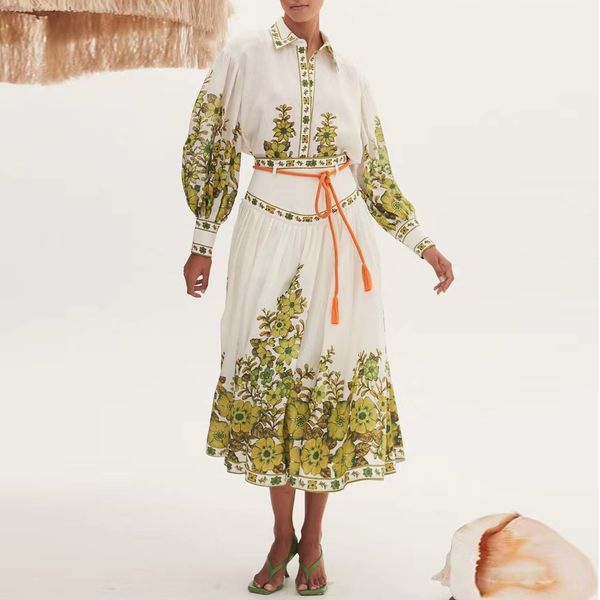 australian designer two piece dress lapel neck lantern sleeved floral printed shirt with long skirt, White
australian designer two piece dress lapel neck lantern sleeved floral printed shirt with long skirt, White
