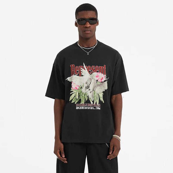 men's t-shirts represent designer fashion peace dove flower letter printing short sleeve popular brand loose t-shirt for men and women, White;black
men's t-shirts represent designer fashion peace dove flower letter printing short sleeve popular brand loose t-shirt for men and women, White;black