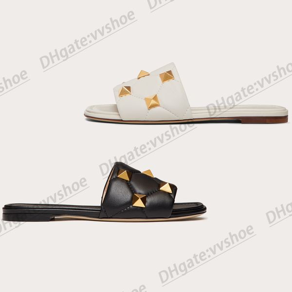roman stud quilted designer slipper for women luxury men nappa leather slide flat rivet summer outside easy to wear shoe beach flat sandal, Black
roman stud quilted designer slipper for women luxury men nappa leather slide flat rivet summer outside easy to wear shoe beach flat sandal, Black