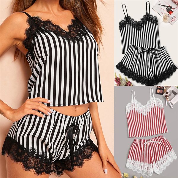 women's sleepwear women pajamas sets striped satin silk lace floral v neck sleeveless lingerie nightwear shorts 23412, Black;red
women's sleepwear women pajamas sets striped satin silk lace floral v neck sleeveless lingerie nightwear shorts 23412, Black;red