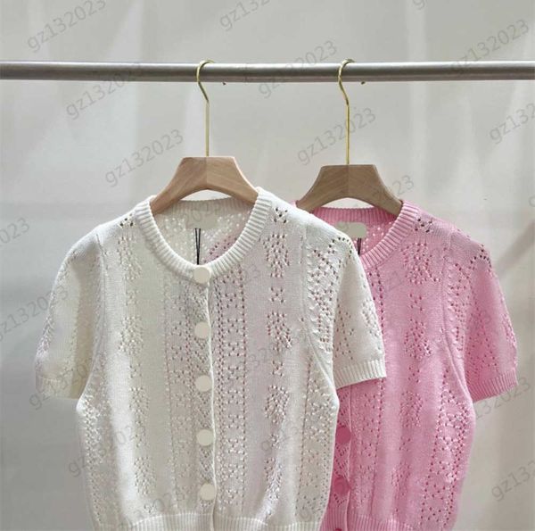 luxury t-shirts solid color hollowed out pattern design short sleeve brand tee thread round neck single row button open temperament knitted, White
luxury t-shirts solid color hollowed out pattern design short sleeve brand tee thread round neck single row button open temperament knitted, White