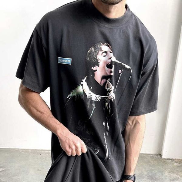 

Men's T-Shirts REPRESENT Designer fashion Singer Concert Poster Printed Short Sleeve High Street Loose Vintage T-shirt Male, Wash black