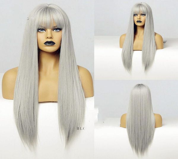 gray color synthetic hair wigs with full neat bangs long silky straight heat resistant synthetic replacement hair wigs for fashion1900448, Black
gray color synthetic hair wigs with full neat bangs long silky straight heat resistant synthetic replacement hair wigs for fashion1900448, Black