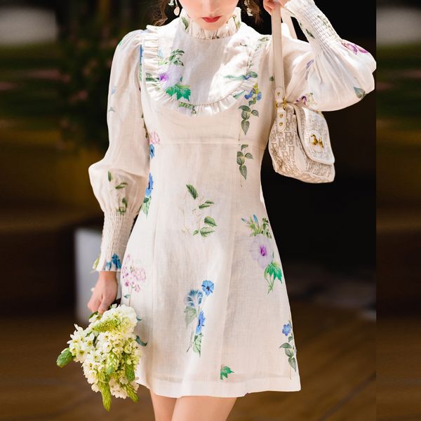 australian designer dress stand collar lantern sleeve floral printed mini dress, Black;gray
australian designer dress stand collar lantern sleeve floral printed mini dress, Black;gray