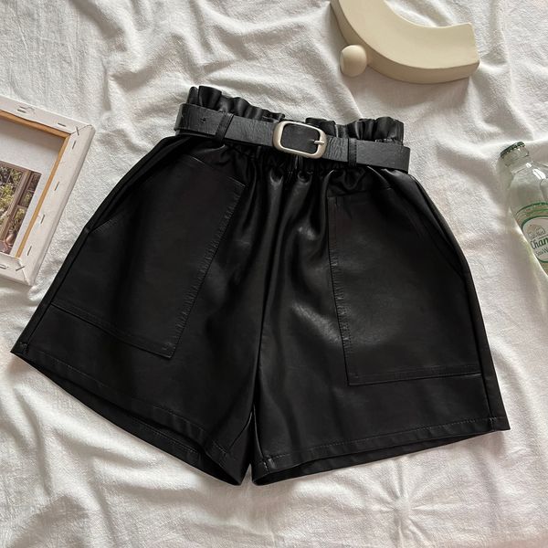 women's shorts soft women's plain paper bag leather shorts with front pocket autumn and winter artificial leather wide legs high w, White;black
women's shorts soft women's plain paper bag leather shorts with front pocket autumn and winter artificial leather wide legs high w, White;black