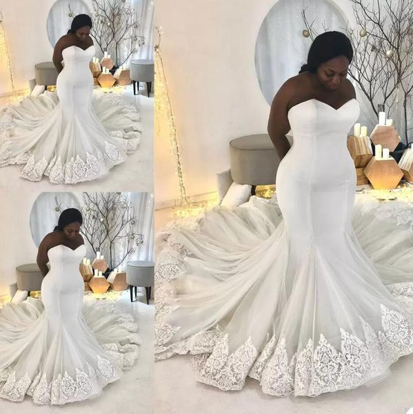 mermaid wedding dresses sweetheart with train sleeveless plus size bridal gowns, White
mermaid wedding dresses sweetheart with train sleeveless plus size bridal gowns, White