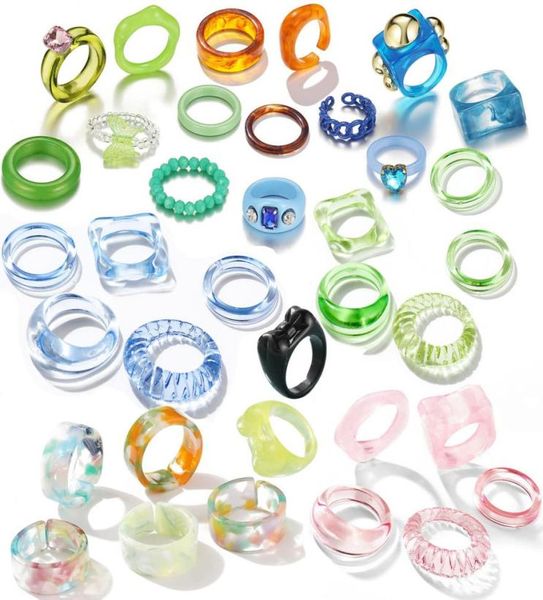 

band rings resin plastic acrylic for women teen girls chunky aesthetic trendy colorf cute stackable jewelry bk statement dome thic6839917, Silver