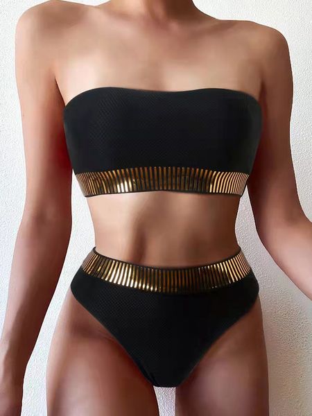 women's swimwear bandeau high waist bikini 223 women triangle swimsuit stitch detail padded bathing suit female solid beachwear 23412, White;black
women's swimwear bandeau high waist bikini 223 women triangle swimsuit stitch detail padded bathing suit female solid beachwear 23412, White;black
