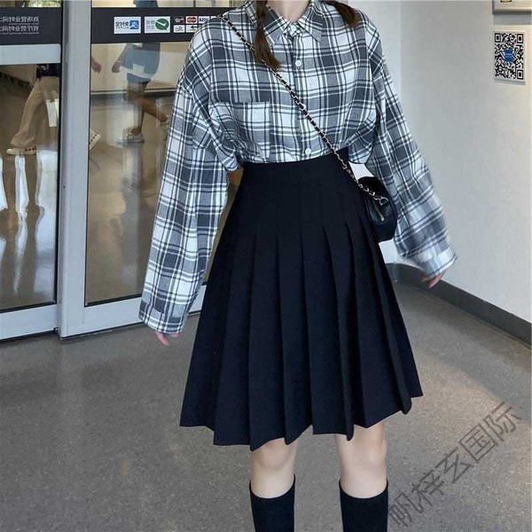 high waist long pleated with safety college style fat mm large medium length slim a-line skirt, Black
high waist long pleated with safety college style fat mm large medium length slim a-line skirt, Black
