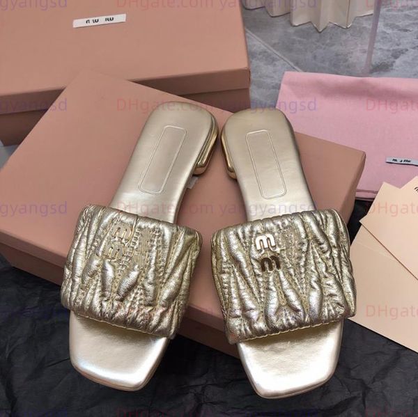 designer sandals slides women slippers soft sheepskin slippers style sandals metal engraved leather sole outdoor summer pool sandals with bo, Black