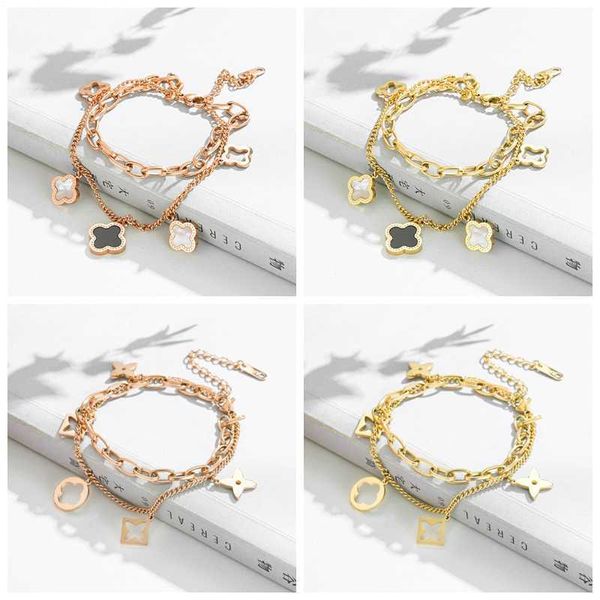 pretty double layer openwork stainless steel clover charm bracelet lucky four leaf women jewelry for women, Golden;silver
pretty double layer openwork stainless steel clover charm bracelet lucky four leaf women jewelry for women, Golden;silver
