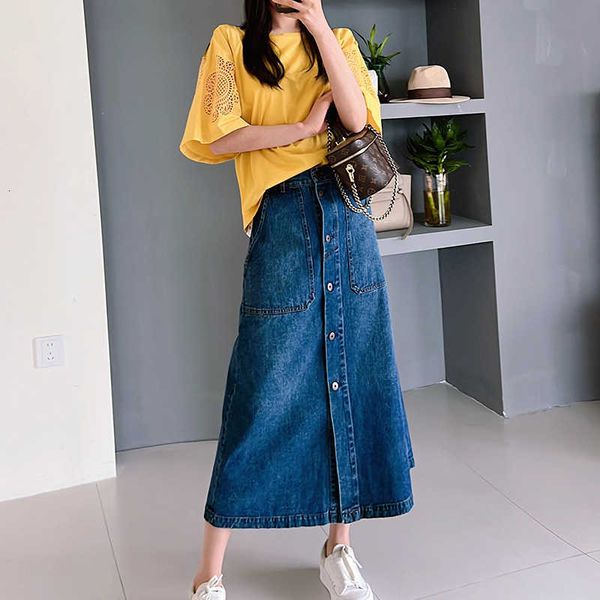 23 new spring women's a-line high waist loose fashion front button large pocket denim long half skirt, Black
23 new spring women's a-line high waist loose fashion front button large pocket denim long half skirt, Black