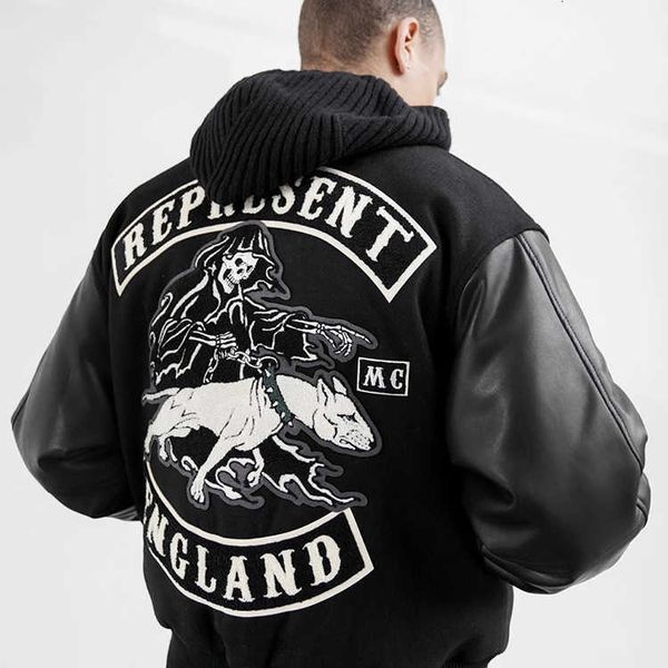 Men' Hoodies REPRESENT REP Designer fashion Black Five Limited Dog Embroidery Splice Leather Sleeve Woolen Bomber Jacket Hip Hop Casual
Men' Hoodies REPRESENT REP Designer fashion Black Five Limited Dog Embroidery Splice Leather Sleeve Woolen Bomber Jacket Hip Hop Casual